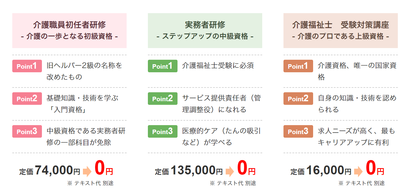 かいご畑で無料で受けられる資格講座